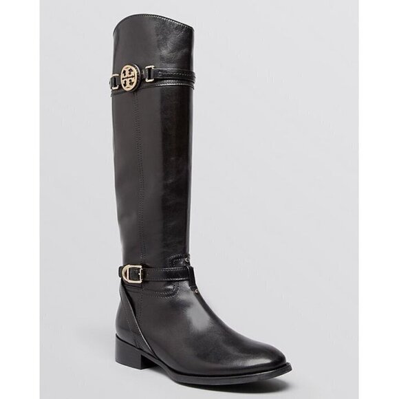 Tory Burch 'Calista' riding boots leather black 8M - Picture 1 of 14
